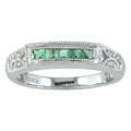 14k White Gold Emerald and Diamond Accent Ring