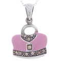 Sterling Silver Marcasite Pink Handbag Pendant