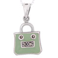 Sterling Silver Marcasite Green Handbag Pendant