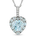 14k White Gold Sky Blue Topaz and Diamond Pendant