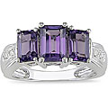 14k White Gold Created Diamond Alexandrite Ring