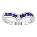 14k White Gold Diamond and Blue Sapphire Chevron Ring