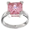Icz Stonez Sterling Silver Princess-cut Pink CZ Heart Ring
