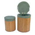 Round Microsuede & Bamboo Storage Trunks (Set of Two)