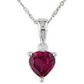 10k White Gold Created Ruby Heart Diamond Necklace
