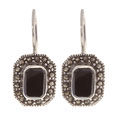 Glitzy Rocks Sterling Silver Marcasite and Onyx Earrings