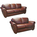 Luxurious Brown Leather Sofa and Loveseat