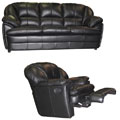 Black Leather Sofa and Reclining Rocking Chair Set