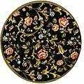 Hand-hooked Garden of Eden Black Wool Rug (5'6 Round)