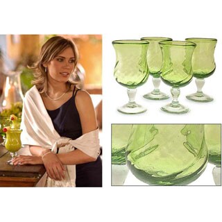 Blown Glass Lime Twist Goblets, Set of 4 (Mexico)