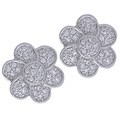 Sterling Silver Flower Stud CZ Pave Earrings