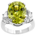 Kate Bissett Silvertone Green CZ Oval with CZ Side Stones Ring