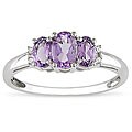 10k White Gold Oval Amethyst Diamond Ring