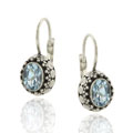 Glitzy Rocks Sterling Silver Oval Blue Topaz Leverback Earrings