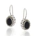 Glitzy Rocks Sterling Silver Oval Onyx Leverback Earrings
