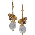Charming Life Goldfill Coin Pearl and Hessonite Garnet Earrings