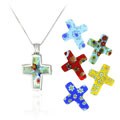 SS Murano Glass Interchangeable Cross Pendant Set
