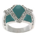 Icz Stonez Sterling Silver Turquoise Colored Enamel CZ Ring