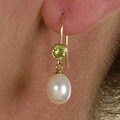 DaVonna 14k Gold Freshwater Pearl Peridot Drop Earrings