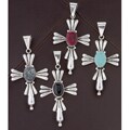 Sterling Silver Oval Stone Cross Pendant (Mexico)