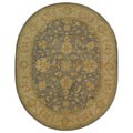 Handmade Antiquities Jewel Blue/ Beige Wool Rug (7'6 x 9'6 Oval)