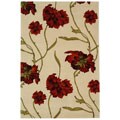 Handmade Carnation Ivory/ Red New Zealand Wool Rug (5' x 8')