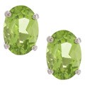 14k White Gold Oval Peridot Stud Earrings