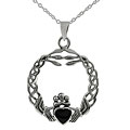 Sterling Silver Onyx Braided Claddagh Pendant