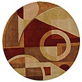 Handmade Rodeo Drive Deco Beige/ Multi New Zealand Wool Rug (5'9 Round)