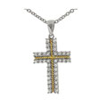 Sterling Silver CZ Two Tone Cross Necklace