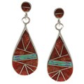 Sterling Silver Coral and Opal Drop Earrings
