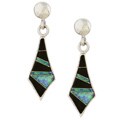 Sterling Silver Onyx and Opal Earrings
