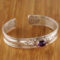 White Metal Oval Amethyst Bracelet (Nepal)