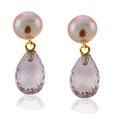 Pink Freshwater Pearl and Amythest Dangle Earrings
