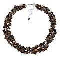 Stonique Creations Sterling Silver 3-strand Tiger's Eye Chip Necklace