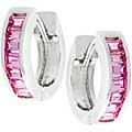 Silvertone Pink Cubic Zirconia Hoop Earrings