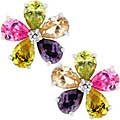 Silvertone Multicolor Cubic Zirconia Flower Studs