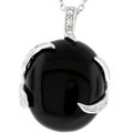 Silvertone Black Stone Fashion CZ Pendant