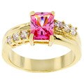 Goldtone Pink Radiant Cubic Zirconia Cocktail Ring