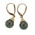 DaVonna 14k Gold Tahitian Cultured Pearl/ Diamond Earrings (9-10 mm)
