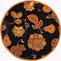 Hand-hooked Autumn Leaves Black/ Orange Wool Rug (8' Round)