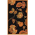 Hand-hooked Autumn Leaves Black/ Orange Wool Rug (2'9 x 4'9)