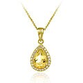 Glitzy Rocks 18k Gold Overlay Citrine and CZ Teardrop Necklace