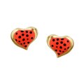 14k Gold Heart Pink and Black Dotted Earrings