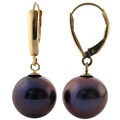 DaVonna 14k Yellow Gold Black Cultured Pearl Drop Earrings (9-9.5 mm)