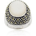 Sterling Silver Oval Mother of Pearl and Marcasite Ring