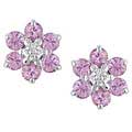 10k Gold Pink Sapphire and Diamond Flower Earrings