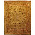 Hand-spun Antique Kasadan Olive Green Wool Rug (9'6 x 13'6)