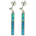 Sterling Silver Created Opal Stick Dangle Earrings