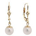 DaVonna 14k Gold Cultured White Akoya Pearl Leverback Earrings (7-7.5 mm) ...